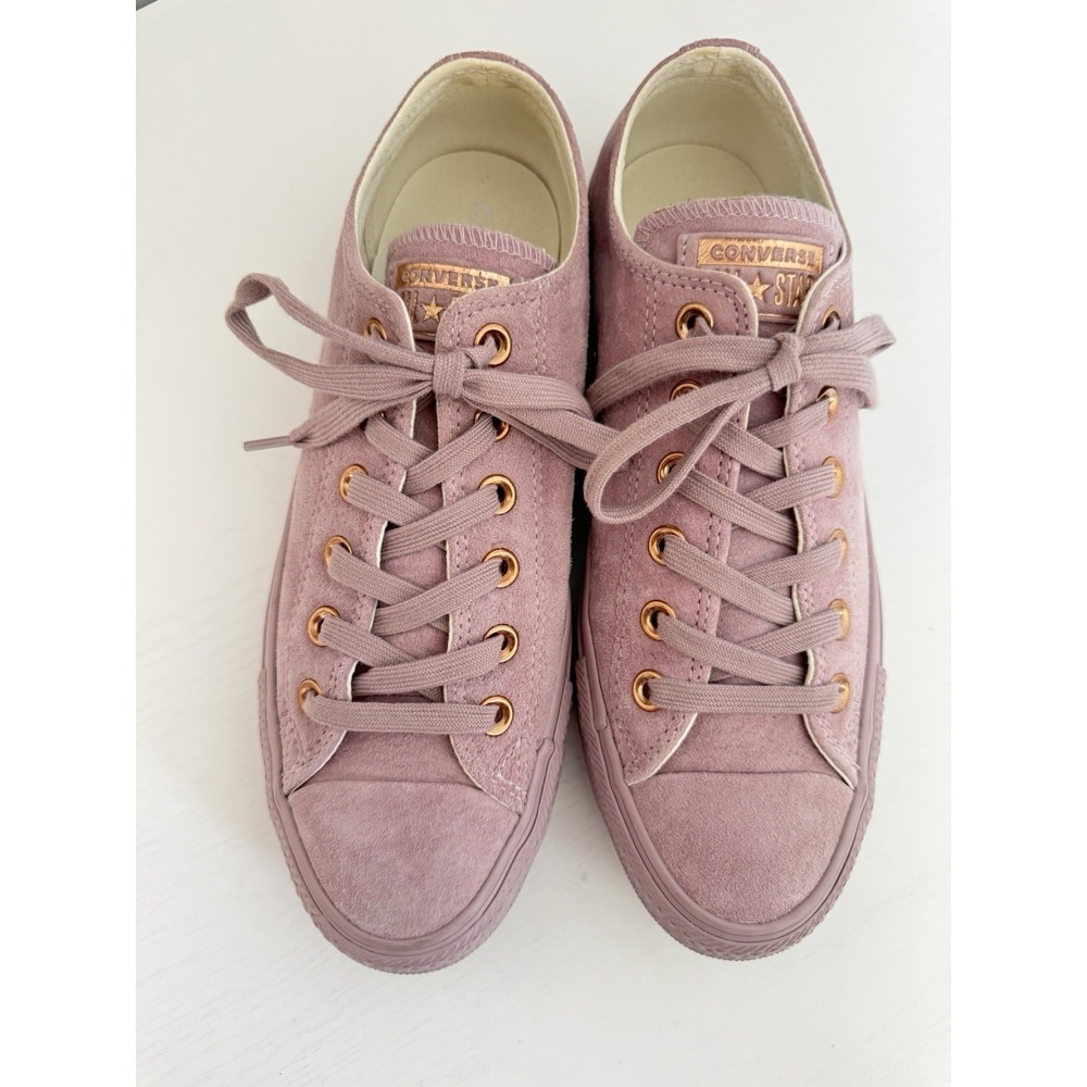 Converse Chuck Taylor Womens 8 Pink Lilac Rose Gold Suede Low Top Sneakers Shoes